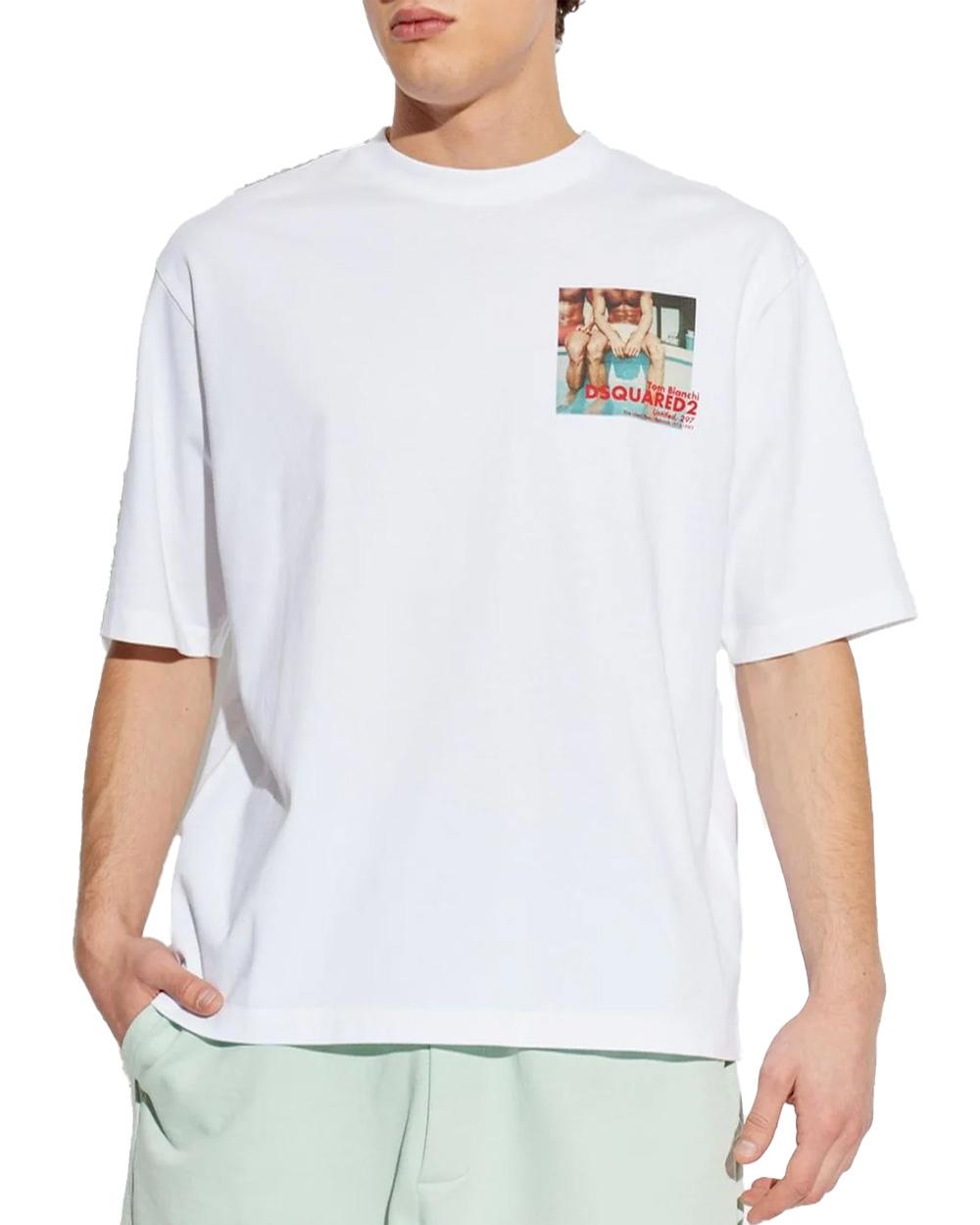 DSQUARED2 T-shirt DSQUARED2 uomo S74GD1549D20106 Bianca cotone girocollo stampa grafica maniche corte S74GD1549D20106 100 