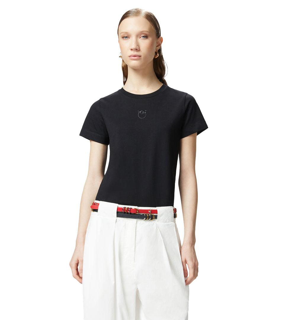 PINKO T-shirt Pinko donna 100355 A2HN nera maniche corte logo ricamato<BR/> 100355 A2HN Z99 