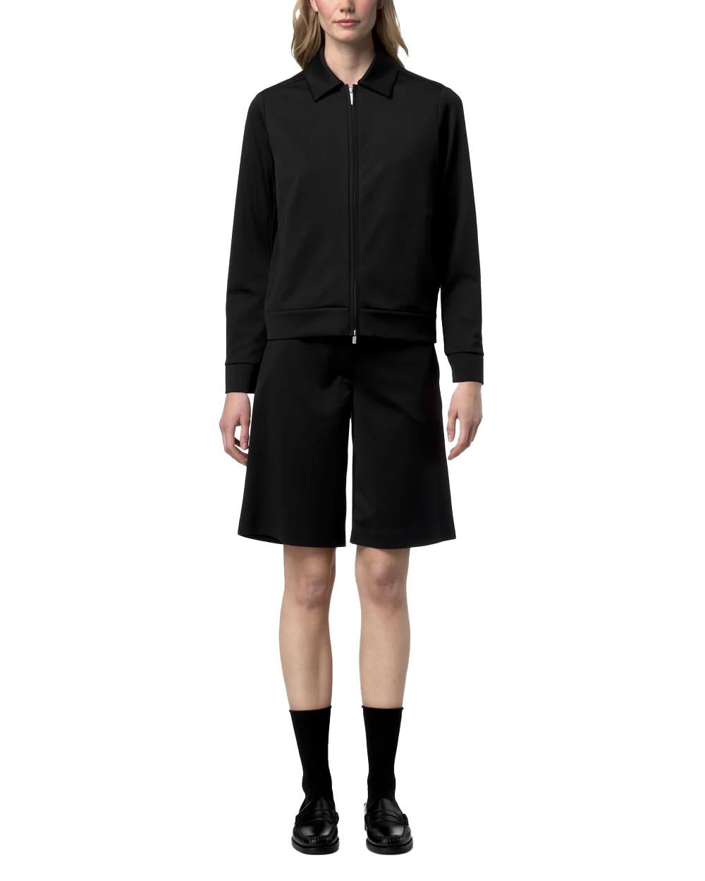 K-WAY Felpa K-WAY donna K21478W ISY SL SPACER Nera colletto camicia zip tasche tessuto spacer<BR/> K21478W USY 