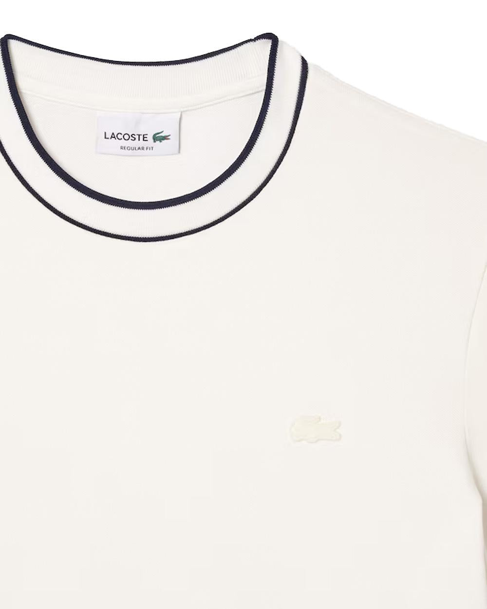 LACOSTE T-shirt LACOSTE uomo TH8174 Bianca cotone regular taglio dritto colletto costine righe coccodrillo TH8174 70V 