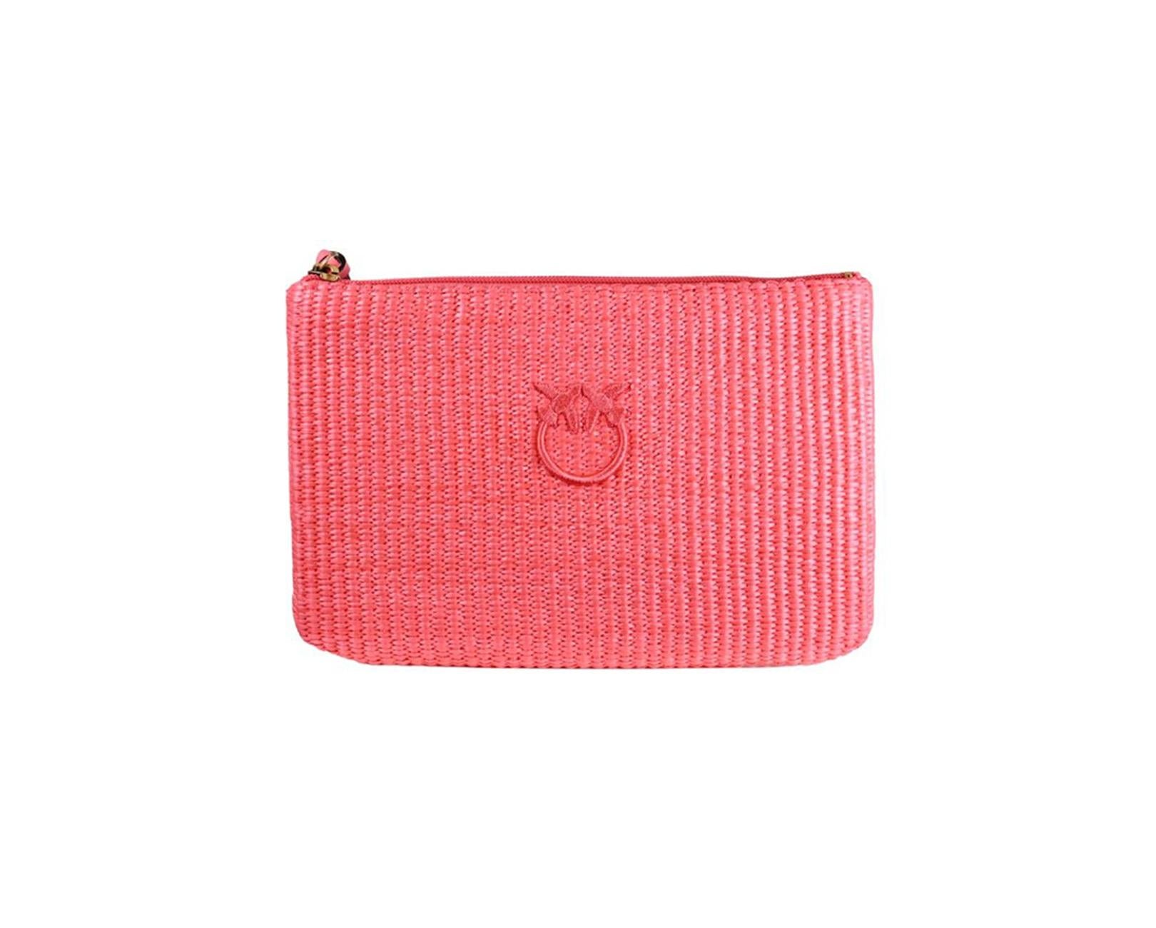PINKO Pochette Pinko donna 106763A39YN 17Q Love Birds in rafia con logo Rosa<BR/> 106763A39Y N17Q 