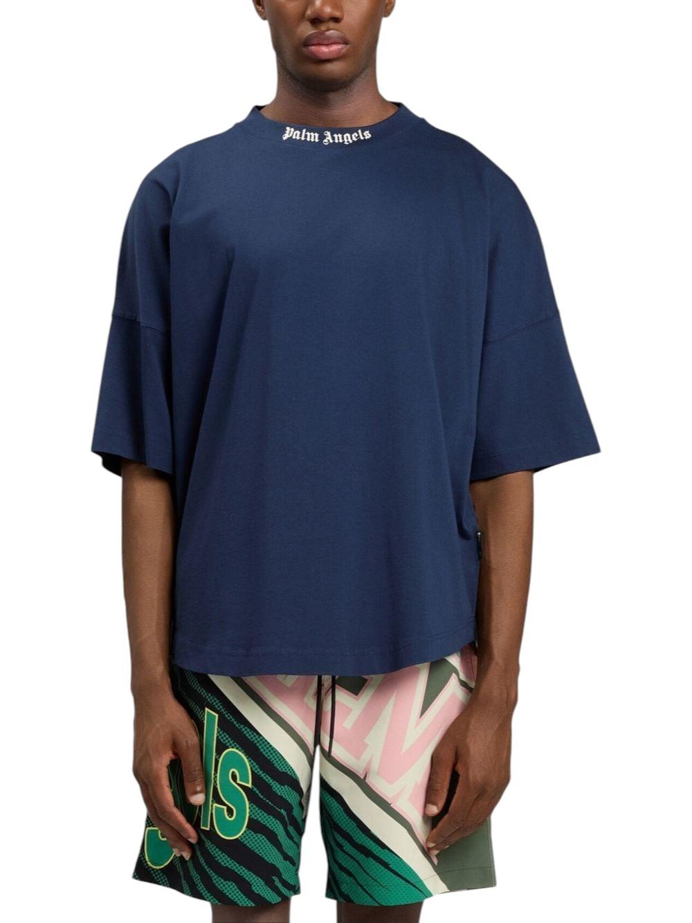 PALM ANGELS T-shirt Palm Angels uomo PMAA10BS26JER0014 103 Classic logo over tee Blu<BR/> PMAA10BS26JER001 4103 