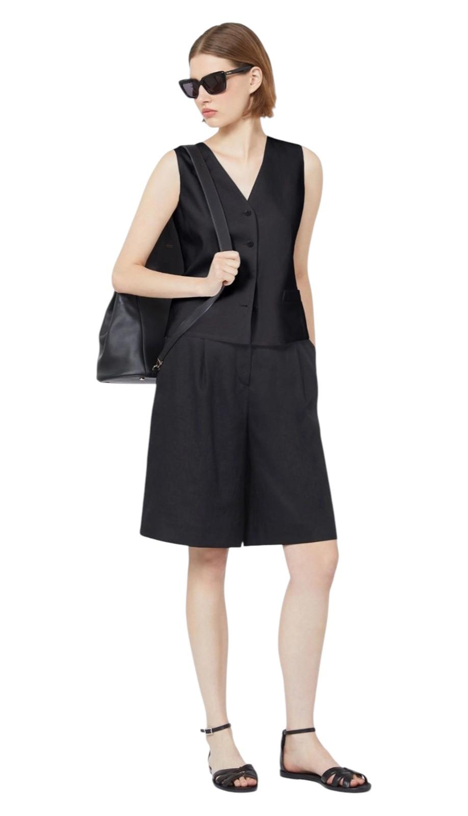 STUDIO Bermuda Studio donna 2616141012600 035 Caravan lungo in tela di lino Nero<BR/> 2616141012600 035 