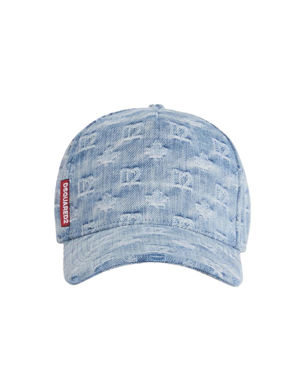 DSQUARED2 Cappello DSQUARED2 uomo BCM096810108752 Azzurro denim cotone effetto vintage logo monogram all over BCM096810108752 3098 