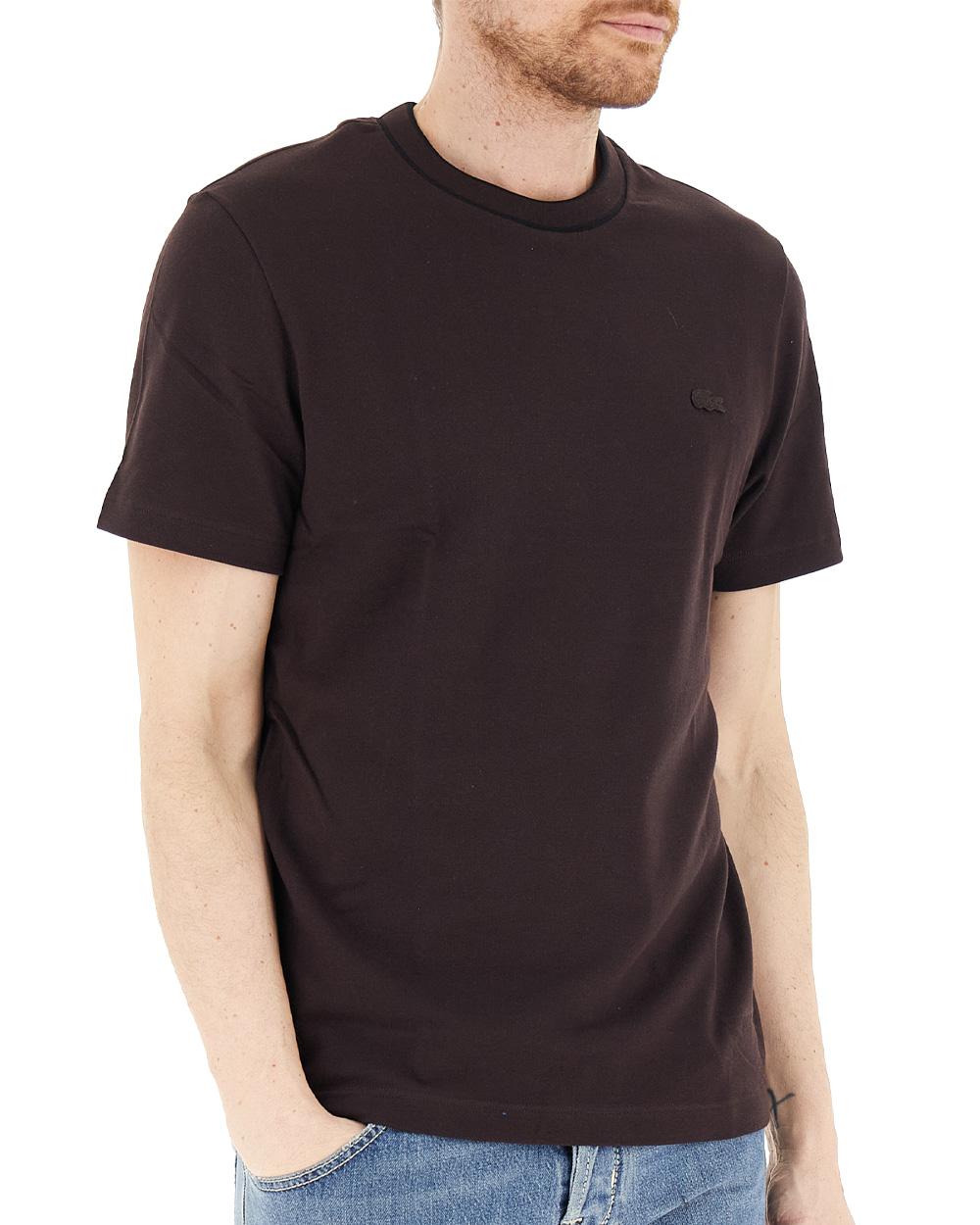 LACOSTE T-shirt LACOSTE uomo TH8174T Marrone cotone regular taglio dritto colletto costine righe coccodrillo TH8174T 3LA 