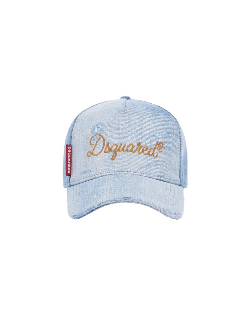 DSQUARED2 Cappello DSQUARED2 uomo BCM097210106812 Azzurro denim cotone trattamento vintage dettagli destroyed motivo a righe BCM097210106812 3096 