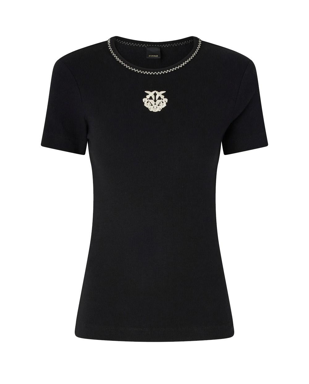PINKO T-shirt Pinko donna 106815A3AL Brugherio nera costine love birds 106815A3AL Z99 