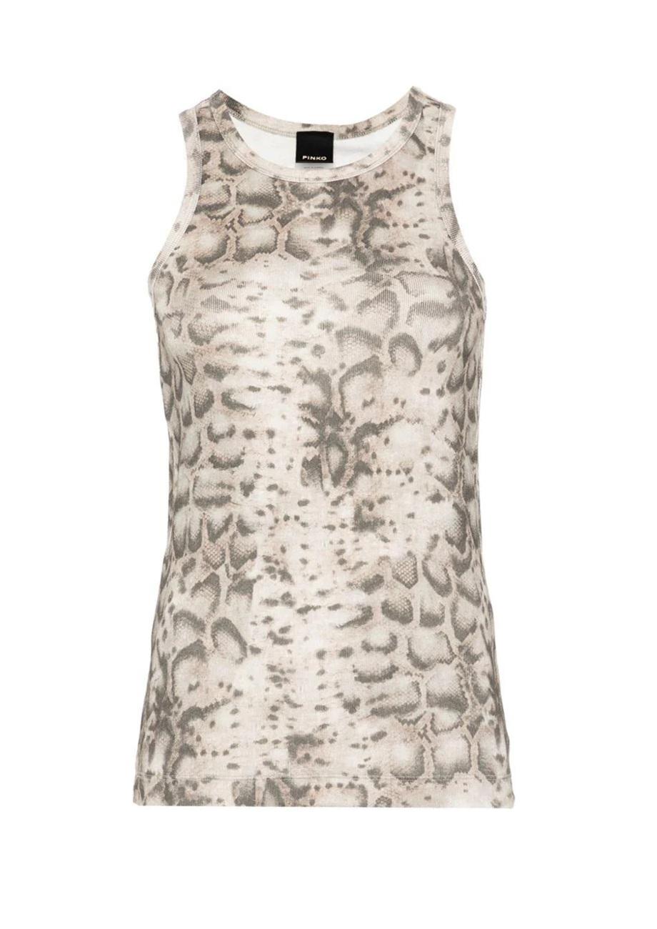 PINKO Canotta Pinko donna 106919A3DP CZ9 Belfiore con stampa animalier Multicolor Beige Nero<BR/> 106919A3DP CZ9 