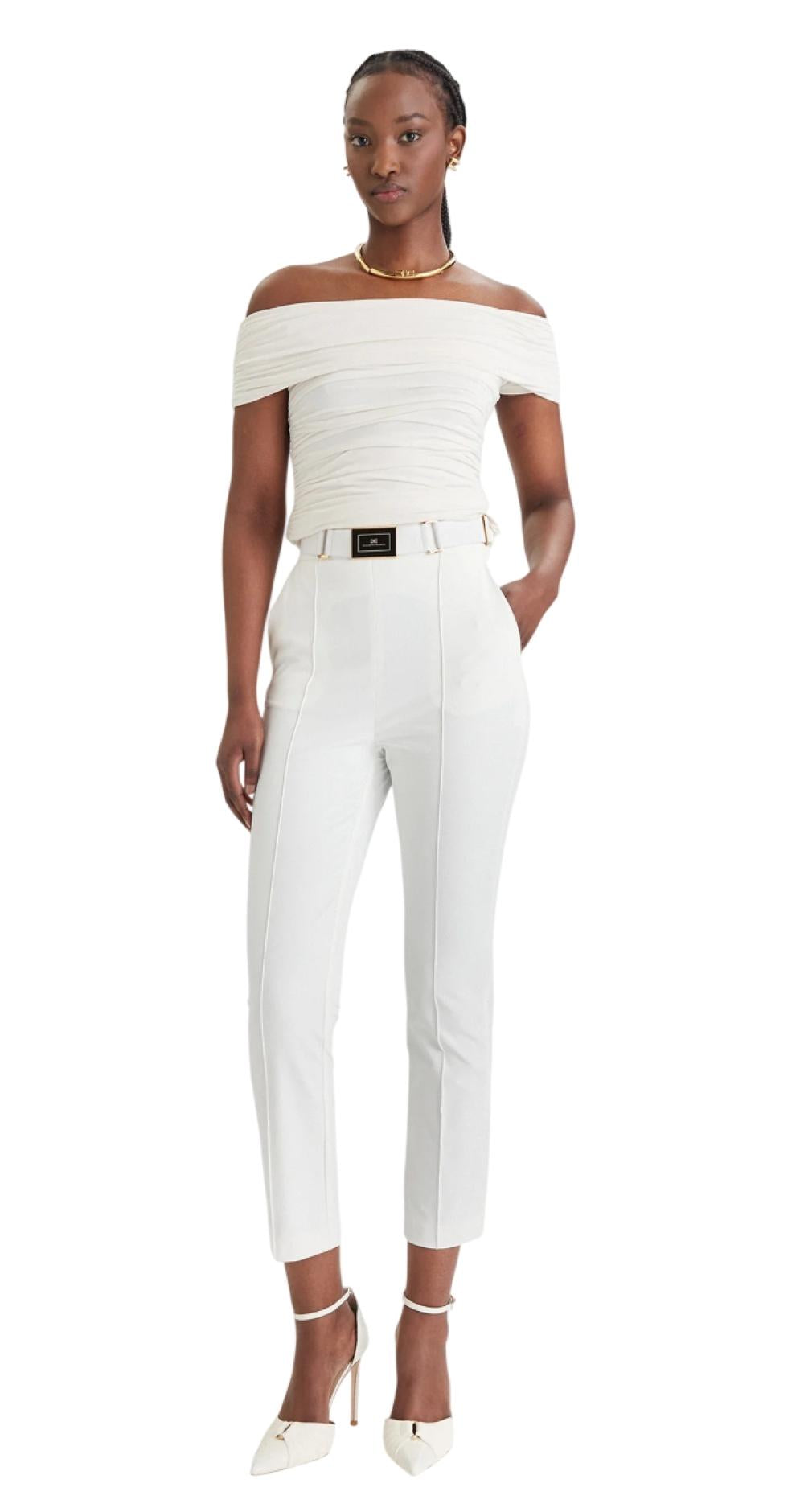 ELISABETTA FRANCHI Pantalone Elisabetta Franchi donna PA13261E2360 Iconic Collection Bianco<BR/> PA13261E2 360 