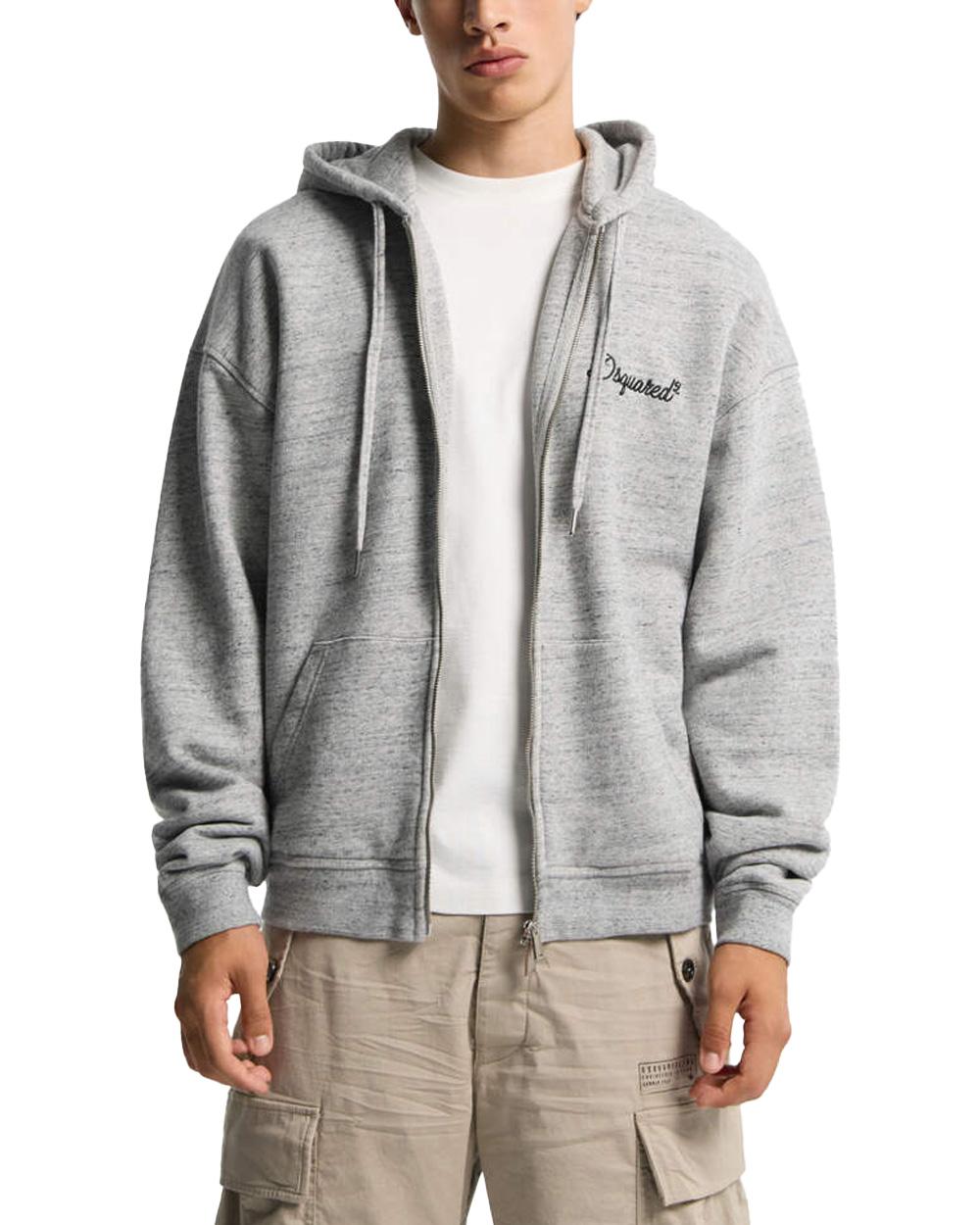 DSQUARED2 Felpa DSQUARED2 uomo Signature S74HG0184D25026 Grigia cotone cappuccio coulisse relaxed tasche S74HG0184D25026 856M 