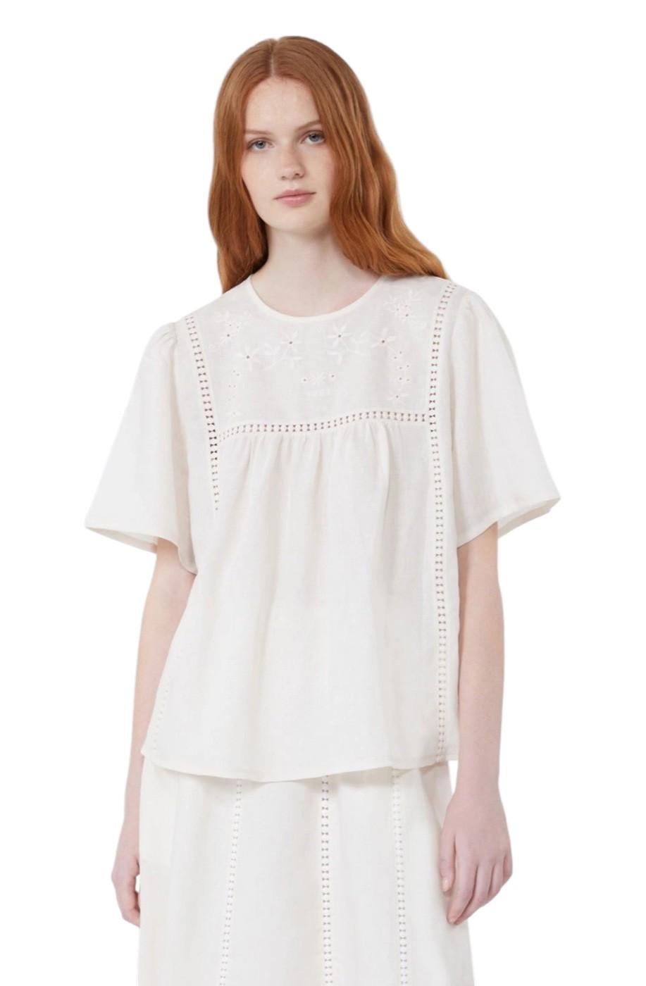 WEEKEND Blusa Weekend donna 2615941082600 003 Bacino in puro lino con ricami Ecru<BR/> 2615941082600 003 