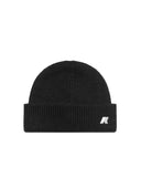 Cappello K-WAY uomo BRICE CARDIGAN STITCH WOOL K2132HW Nero in lana con lavorazione a costa inglese risvolto classico logo in silicone
