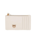 Pinko women's card holder Airone 100251 A1YB Beige leather zip coin purse cotton logo