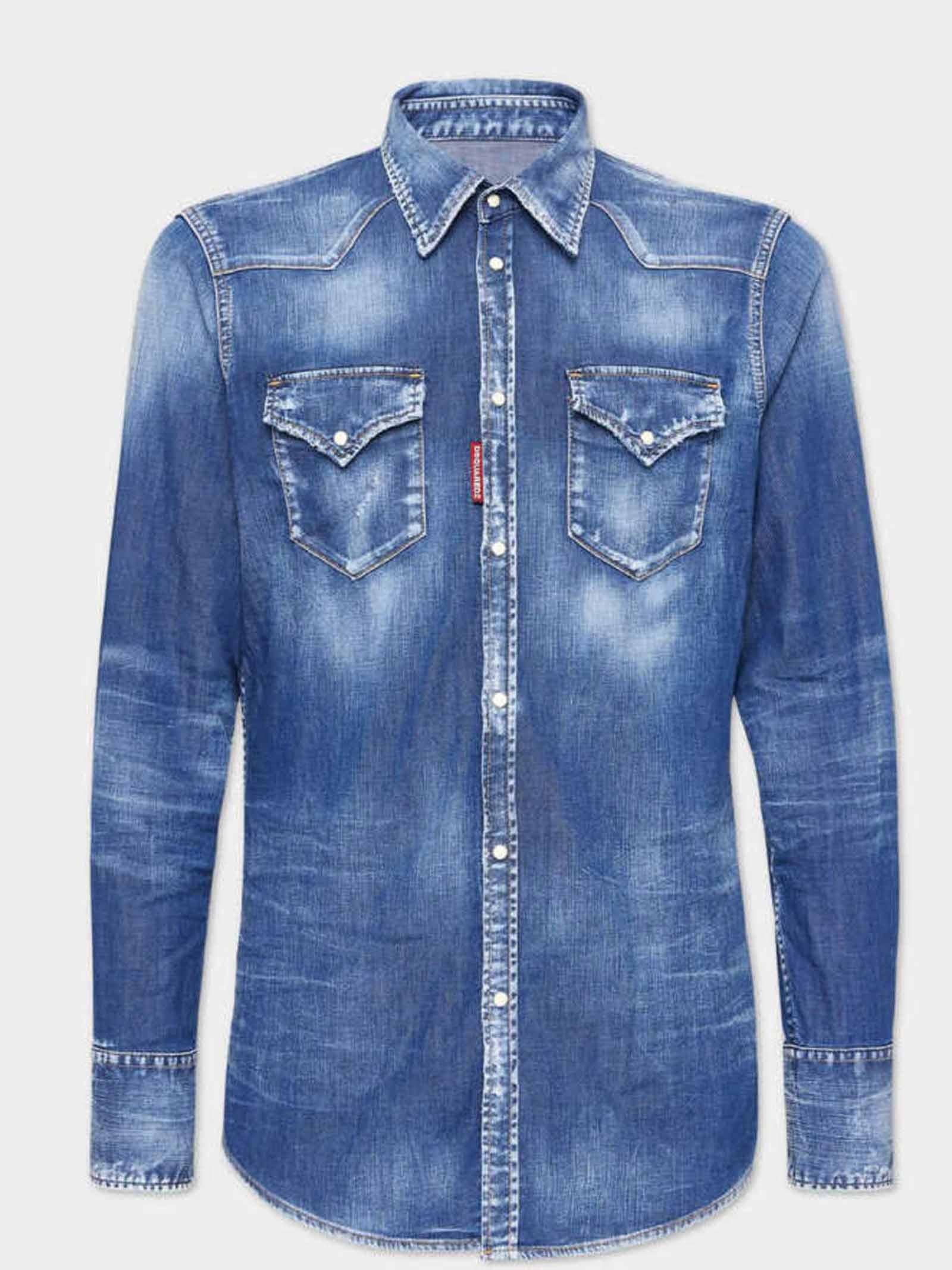 DSQUARED2 Medium Wash Classic Western Shirt S74DM0846S30341 470 