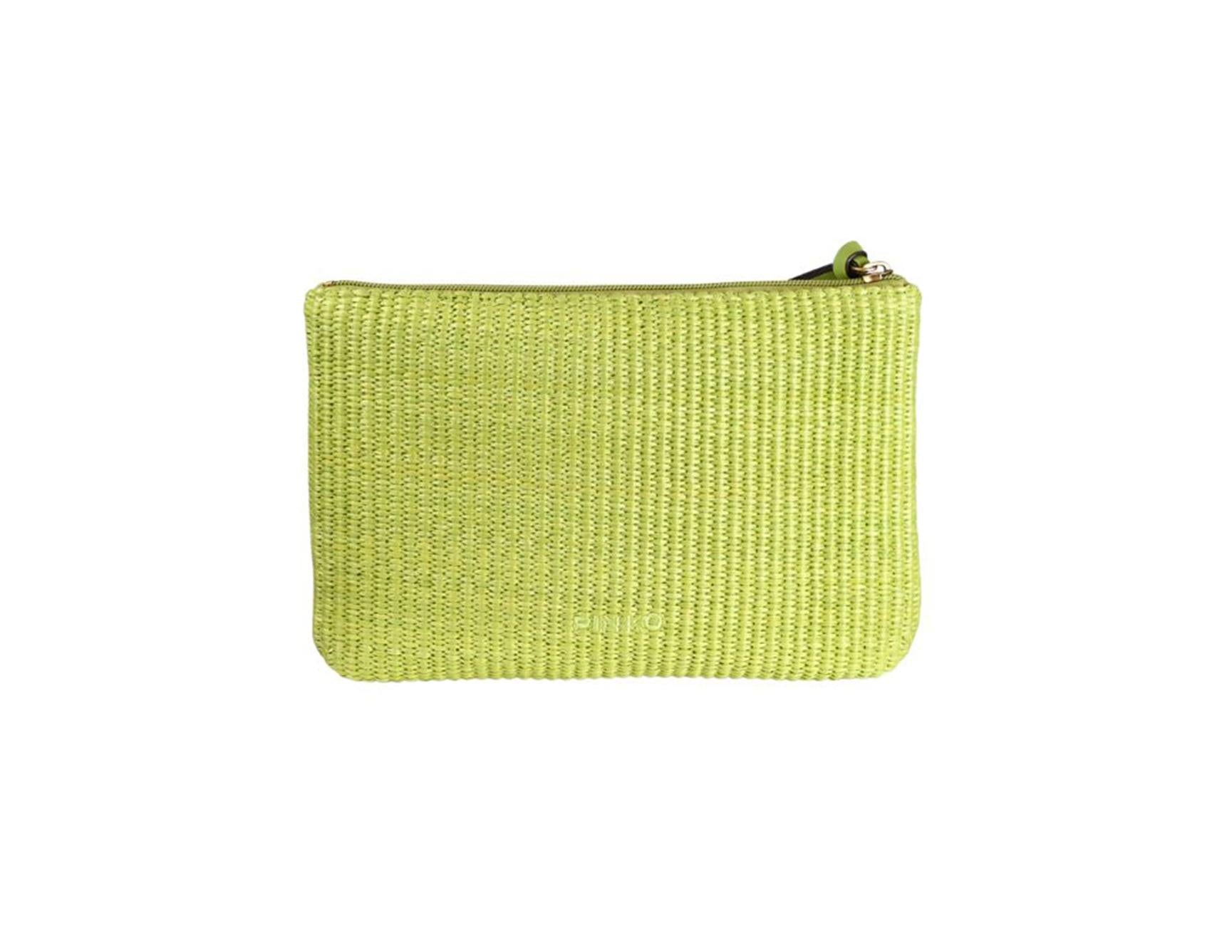 PINKO Pochette Pinko donna 106763A39YV V0Q Love Birds in rafia con logo Verde<BR/> 106763A39Y VV0Q 