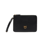 Pochette Pinko Wristlet nera oro squadrata pelle da polso logo Love birds