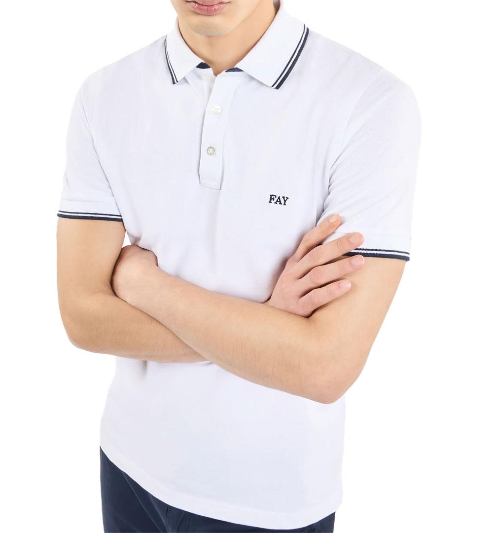 FAY Polo Fay uomo  NPMB250140STDWB bianca in cotone stretch bordini NPMB250140STDWB 001 