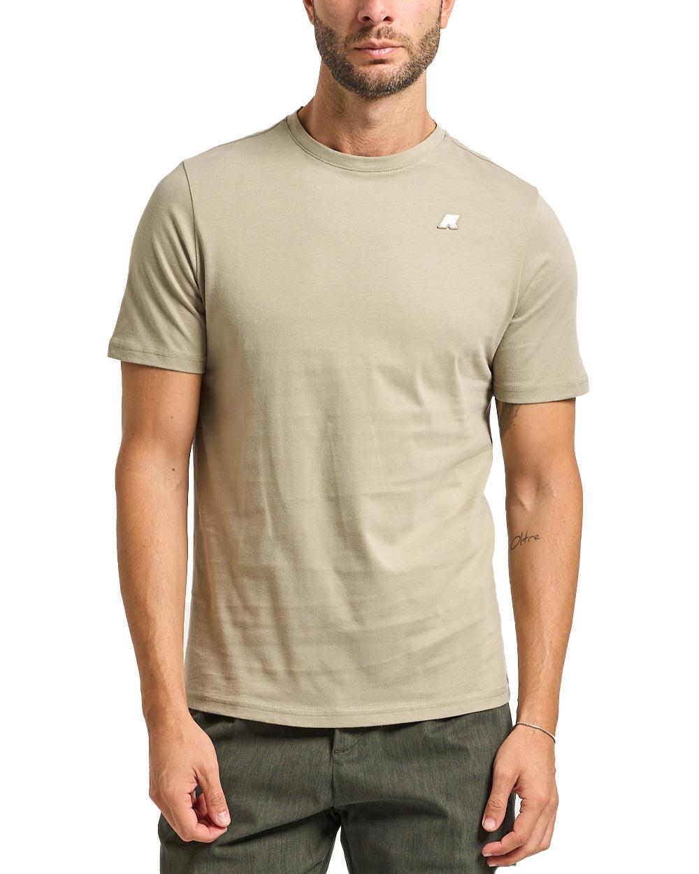 K-WAY T-shirt K-WAY uomo K3136RW Beige vestibilità regular fit girocollo silhouette clean logo discreto sul petto<BR/> K3136RW 633 