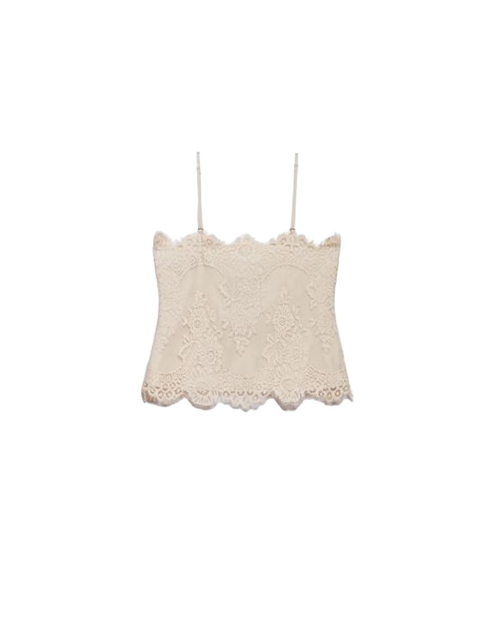 ANIYE  BY Top ANIYE BY SILVA donna 185374 Cipria pizzo scollo a fascia ricami all over fiocco<BR/> 185374 02486 