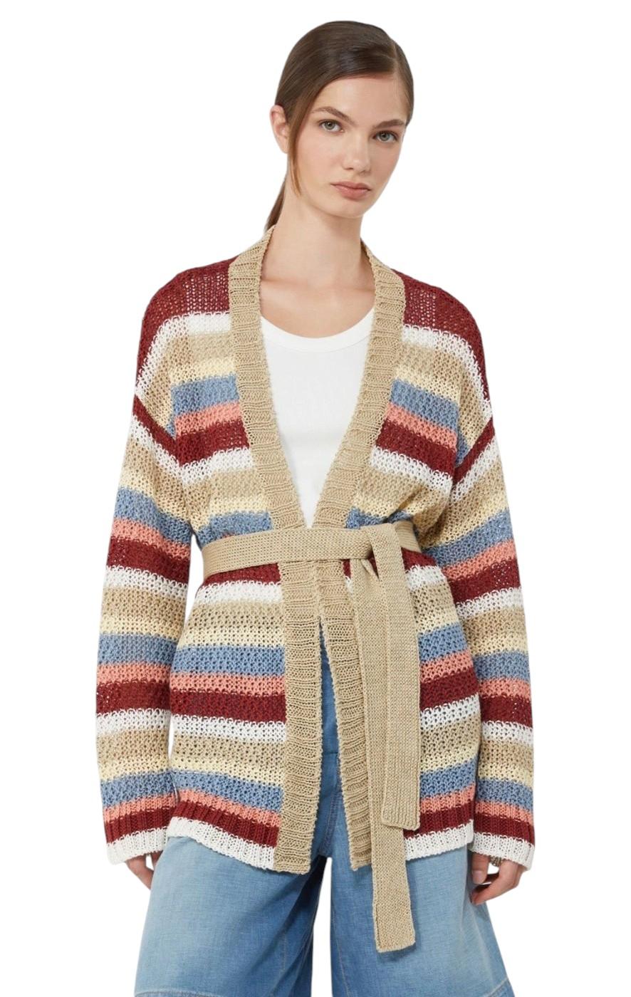 WEEKEND Cardigan Weekend 2615341032600 020 Bonito in filato di puro lino Ciliegia<BR/> 2615341032600 020 