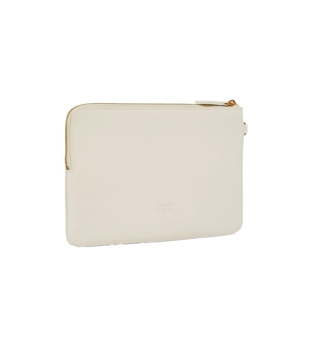 PINKO Pochette Pinko Wristlet bianca oro squadrata pelle da polso logo Love birds 104353A0F1 Z14Q 
