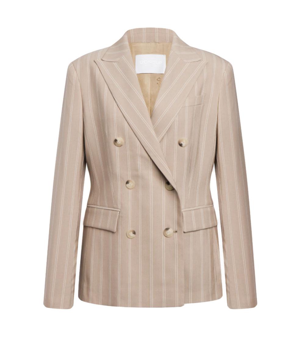 DONDUP Blazer Dondup donna DJ441ES0078D beige doppiopetto slim in gessato<BR/> DJ441ES0078D 027 