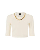 T-shirt donna Pinko 106635A32C Kimberly crema cropped catena
