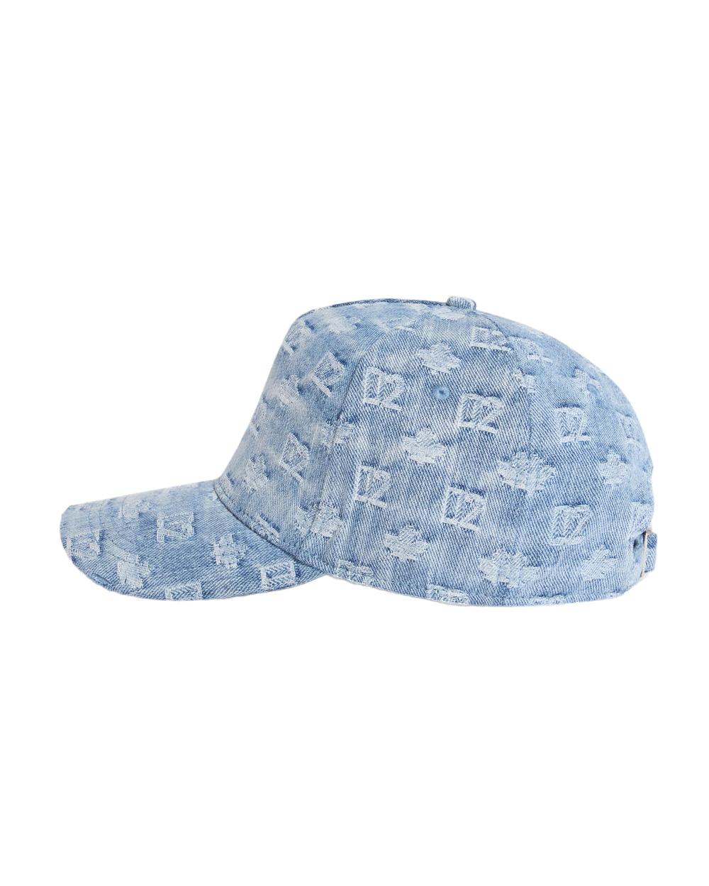 DSQUARED2 Cappello DSQUARED2 uomo BCM096810108752 Azzurro denim cotone effetto vintage logo monogram all over BCM096810108752 3098 