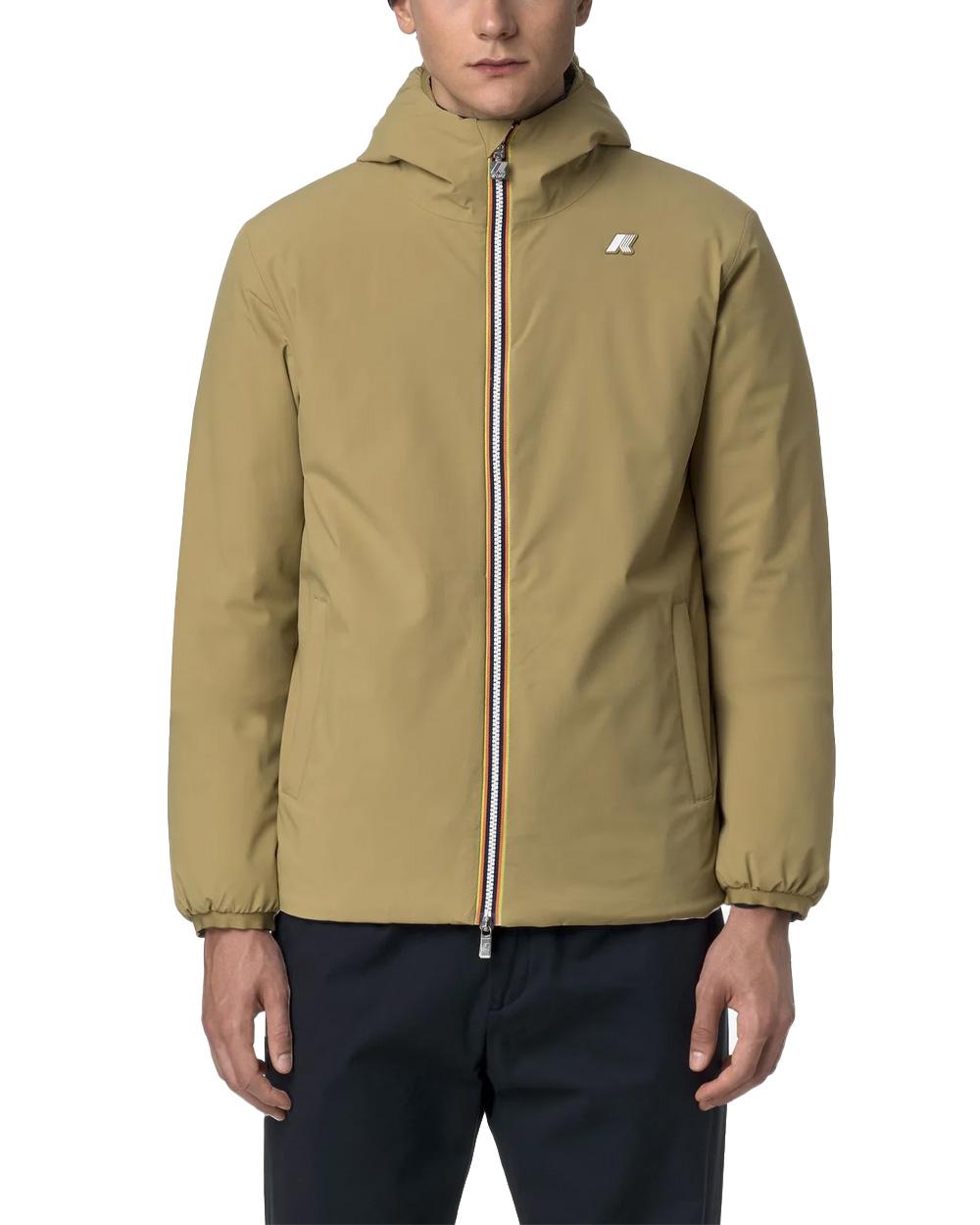 K-WAY Giubbino K-WAY uomo JACK ST WARM REVERSIBLE K6128VW Verde/Beige  design reversibile cappuccio chiusura con zip tasche multiple vestibilità slim K6128VW BC3 