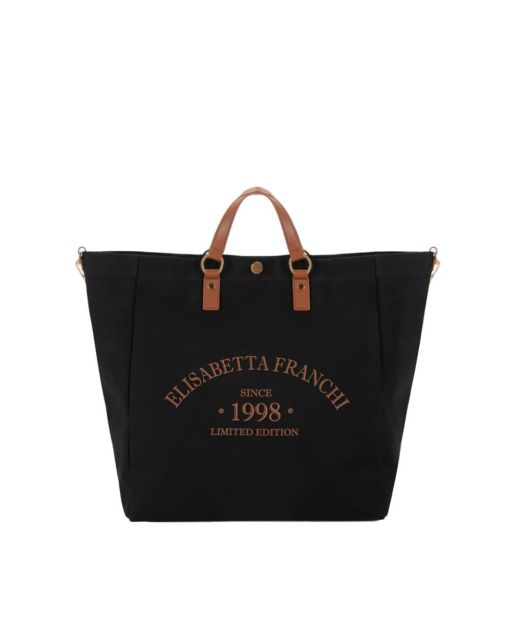 ELISABETTA FRANCHI Borsa ELISABETTA FRANCHI donna BS14A62E2 Nero canvas manici dettagli logo BS14A62E2 B58 