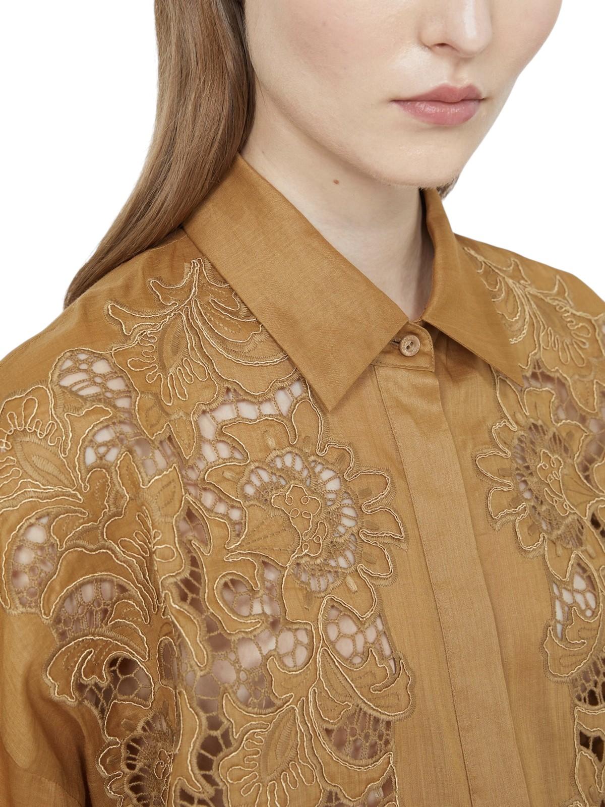 STUDIO Camicia Studio donna 2616111012600 053 Cali boxy in tela ramié con ricamo Ocra<BR/> 2616111012600 053 