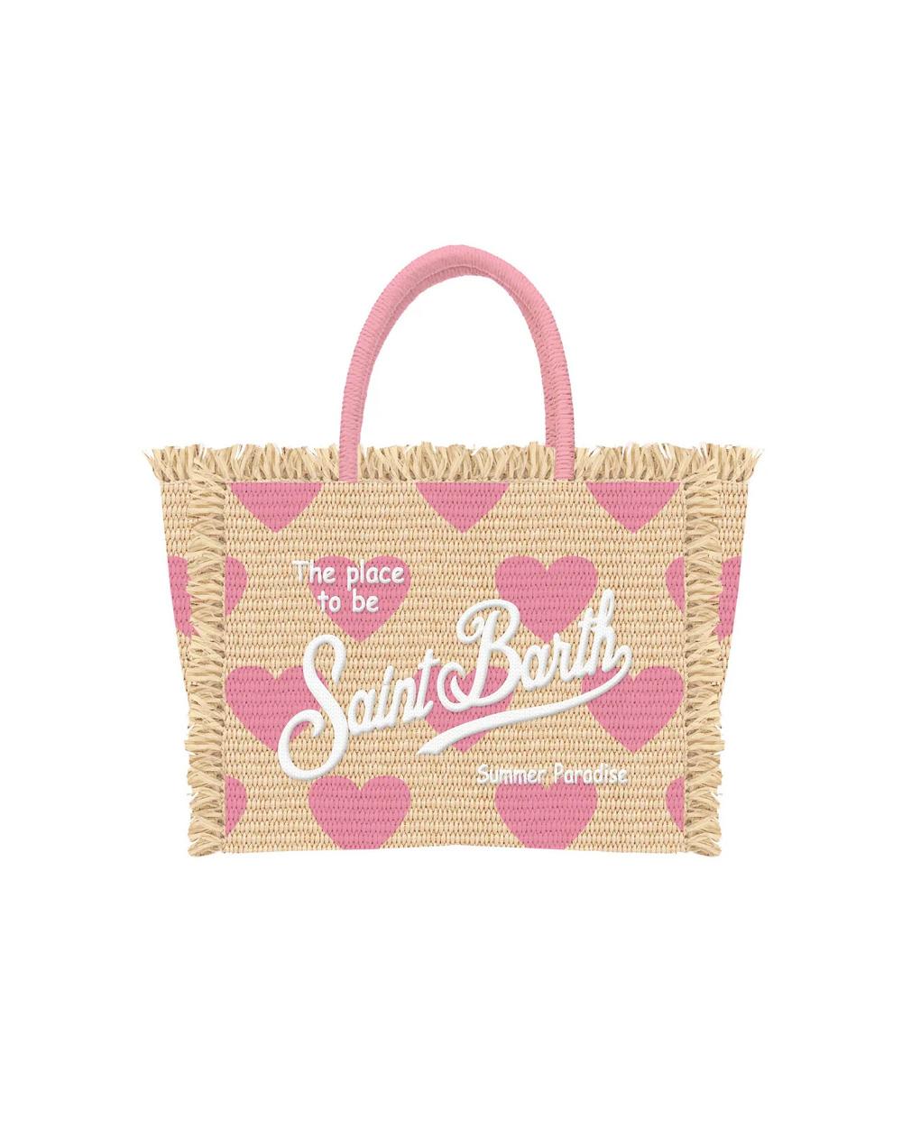 MC2 SAINT BARTH Borsa MC2 SAINT BARTH donna COLETTE STRAW N-Hearts COL001702743L Beige rosa motivo cuori zip logo <BR/> COL001702743L 21 