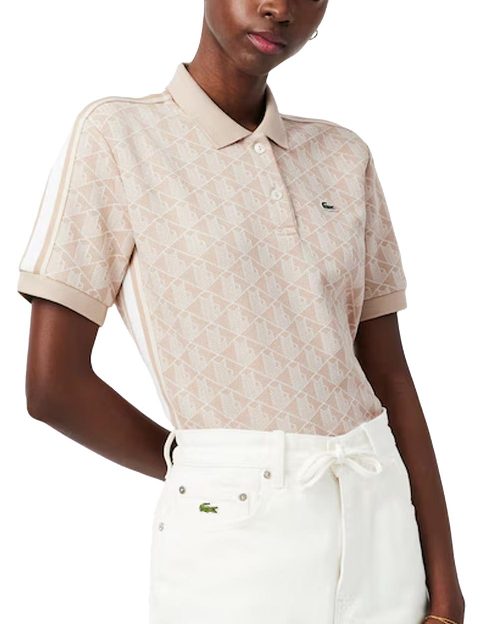 LACOSTE Polo LACOSTE donna DF3364 Beige aderente slim fit bottoni coccodrillo DF3364 8GI 