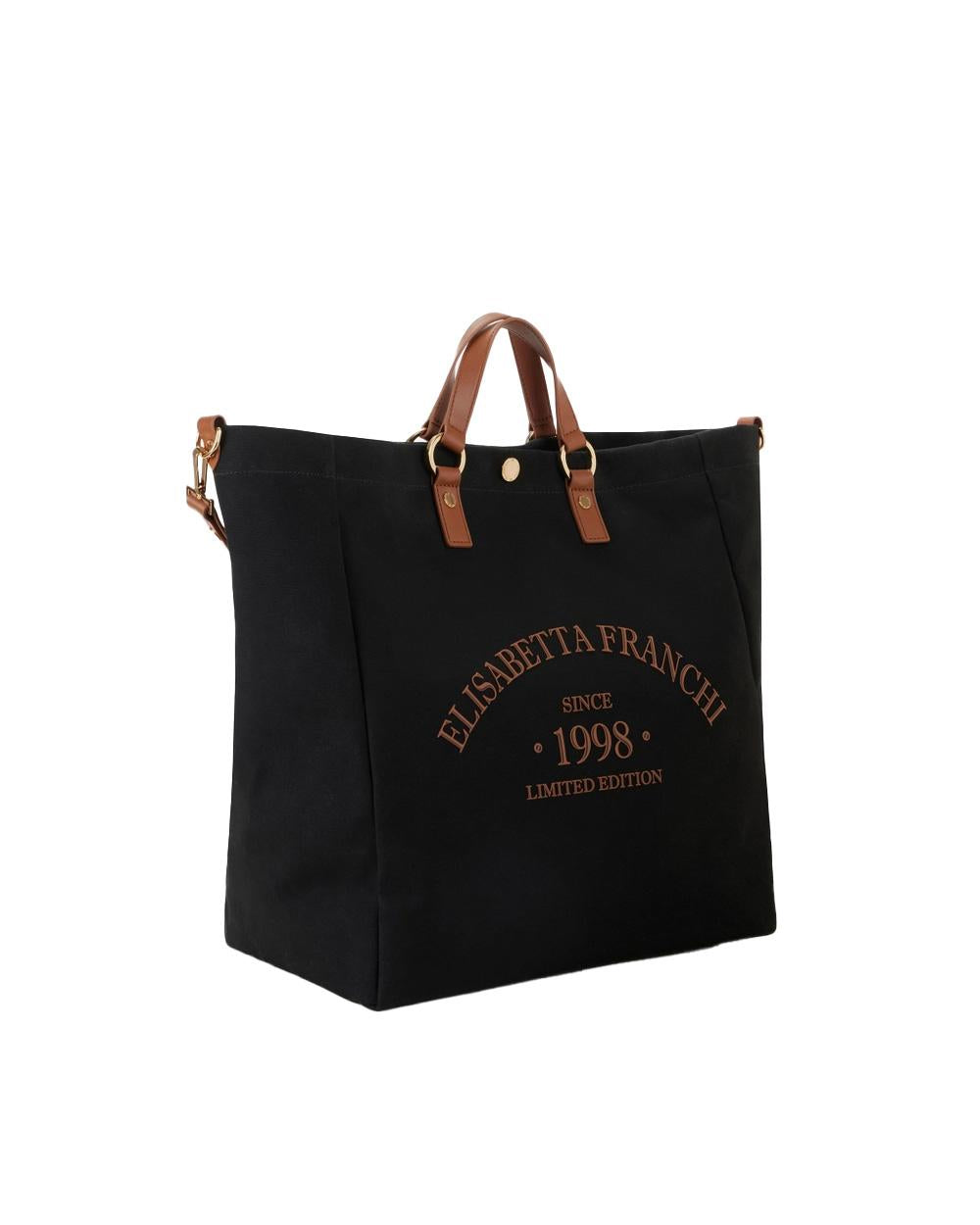 ELISABETTA FRANCHI Borsa ELISABETTA FRANCHI donna BS14A62E2 Nero canvas manici dettagli logo BS14A62E2 B58 