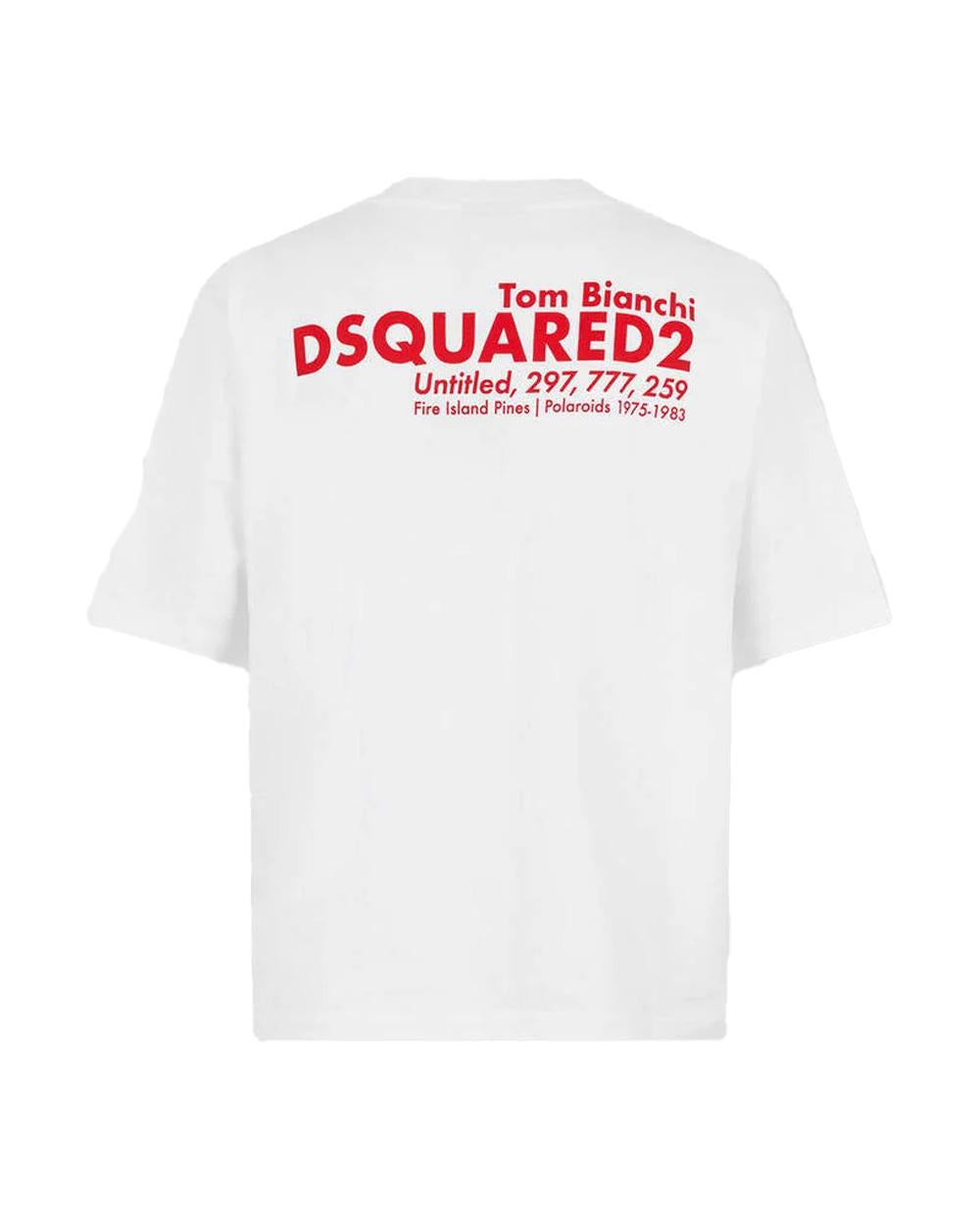 DSQUARED2 T-shirt DSQUARED2 uomo S74GD1550D20106 Bianca cotone loose girocollo stampa grafica logo S74GD1550D20106 100 