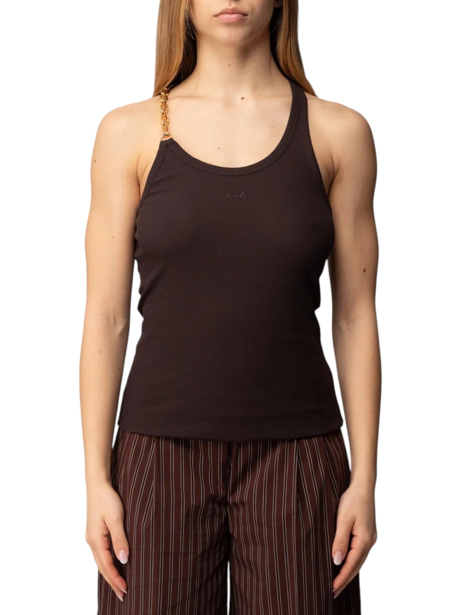 PINKO Canotta Pinko donna 106633A32C M28 Charlene Catena smanicata con catena Marrone scuro<BR/> 106633A32C M28 