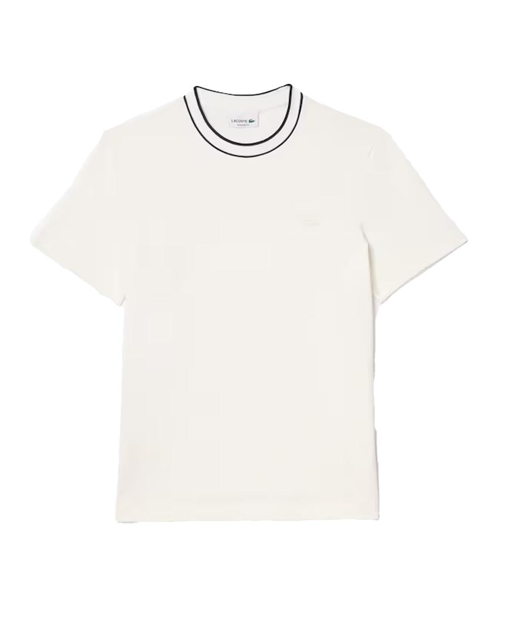 LACOSTE T-shirt LACOSTE uomo TH8174 Bianca cotone regular taglio dritto colletto costine righe coccodrillo TH8174 70V 