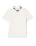 LACOSTE men's T-shirt TH8174 White cotton regular fit straight cut ribbed collar stripes crocodile
