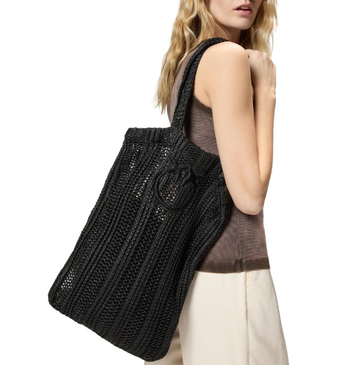 PINKO Borsa Pinko donna 106728A39Y Z99 Shopper Easy Tote Bag Rafia Nero<BR/> 106728A39Y Z99 