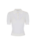 Maglia ELISABETTA FRANCHI donna MK80B61E2 Bianca polo nylon maniche corte clletto reggiseno aderente