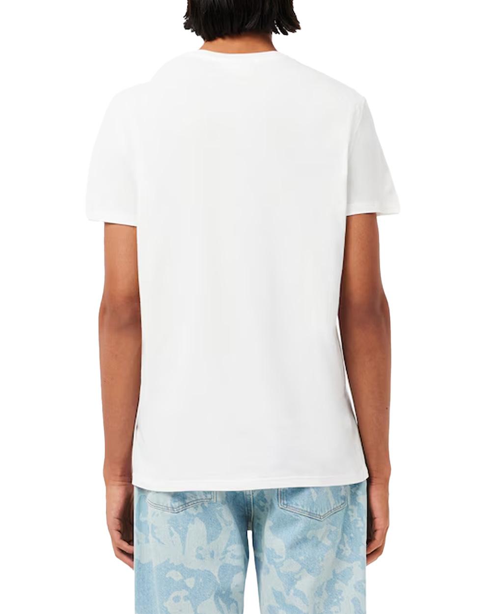 LACOSTE T-shirt LACOSTE uomo TH6709 Bianca pregiato cotone taglio dritto regular coccodrillo TH6709 001 