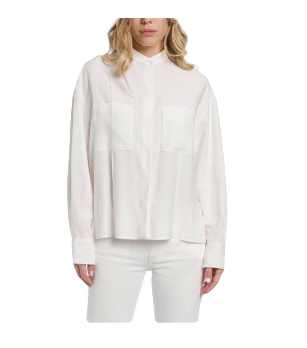 DONDUP Camicia Dondup donna DC493IF0049D bianca slim in cover misto lana<BR/> DC493IF0049D 001 