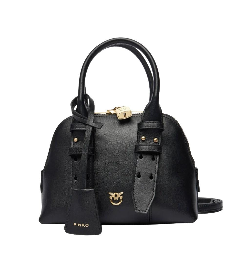 PINKO Borsa donna Pinko 105333A0QO nera oro pelle love birds Bowling zip mini <BR/><BR/> 105333A0QO Z99Q 