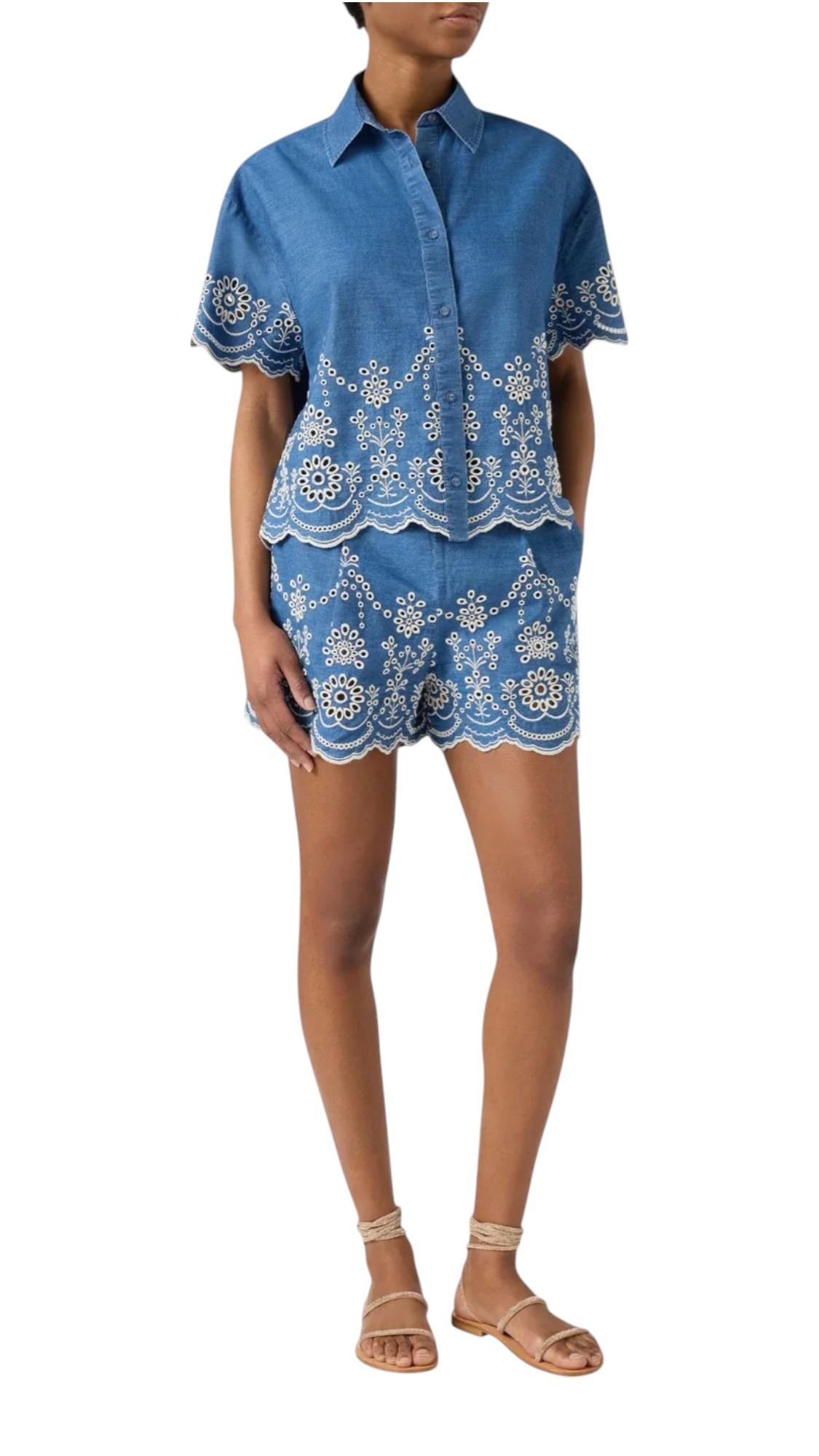 MC2 SAINT BARTH Camicia MC2 SAINT BARTH donna CEM0001 0473L1  Clementine in chambray con ricamo floreale Denim	<BR/> CEM00010473L 1 
