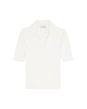 LACOSTE women's top AF9874 White slim-fit viscose V-neck logo short sleeves