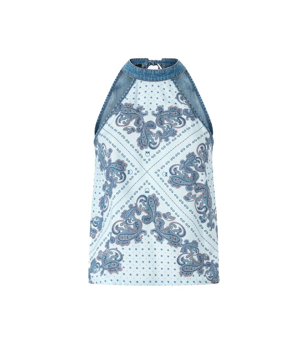 PINKO Top donna Pinko 106413A33Y azzurro zingarell denim stampa foulard<BR/><BR/> 106413A33Y EE8 