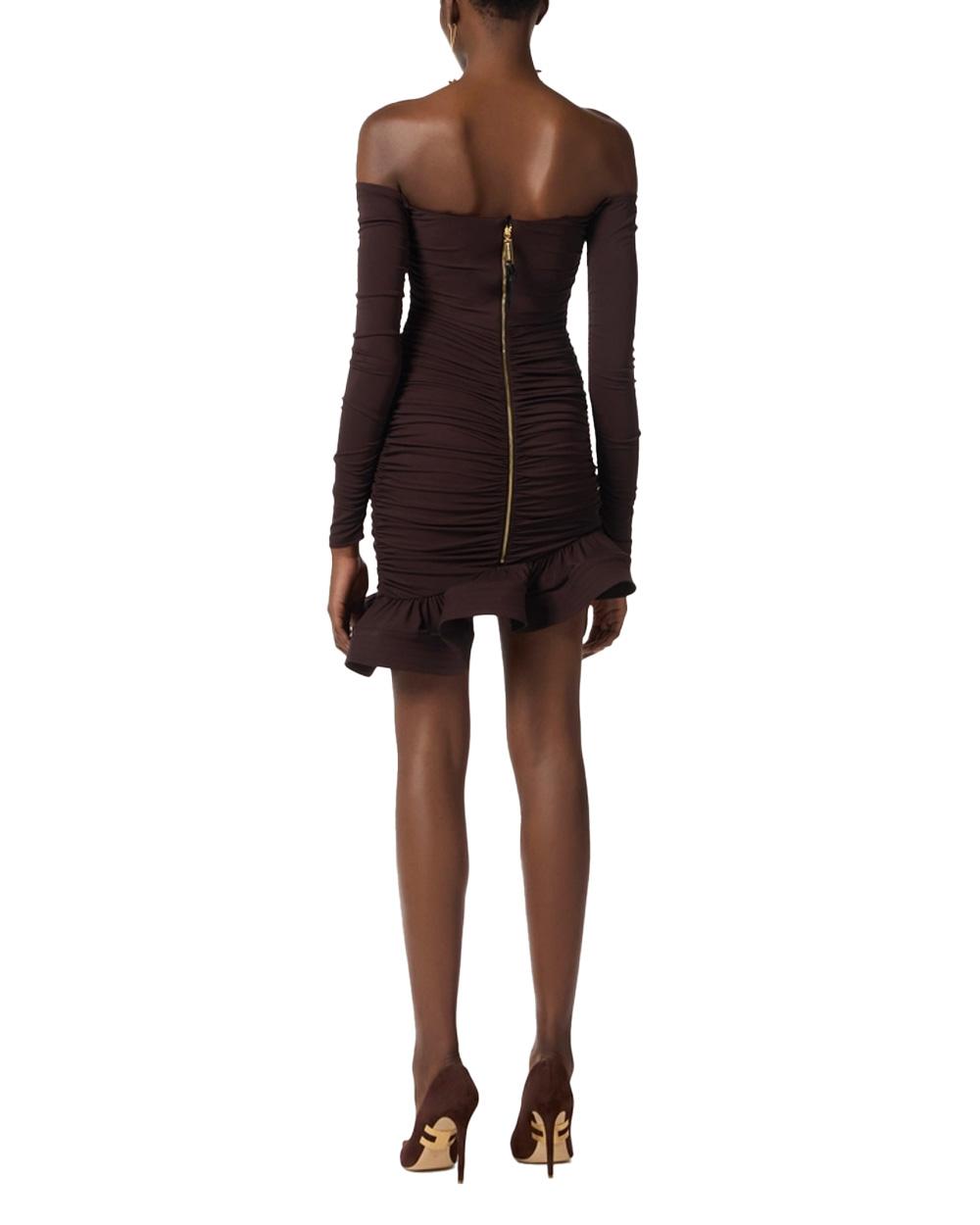 ELISABETTA FRANCHI Abito ELISABETTA FRANCHI donna AB88062E2 Cioccolato crepe drappeggiato ampio scollo aderente<BR/> AB88062E2 EV9 