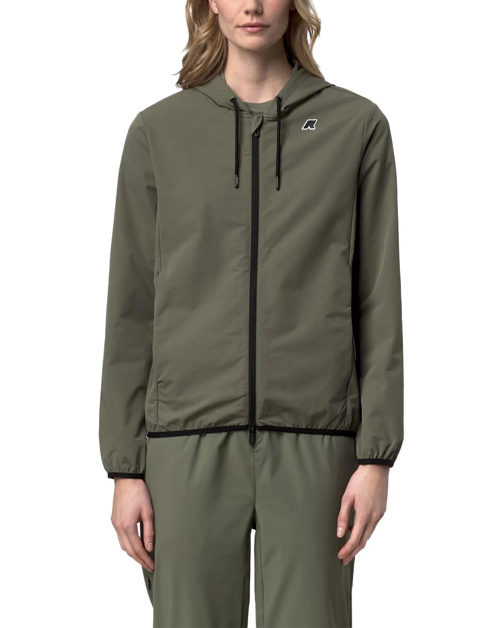 K-WAY Felpa K-WAY donna K5138FW JOURNEER TRAVEL Verde cappuccio coulisse zip tasche logo K5138FW V15 