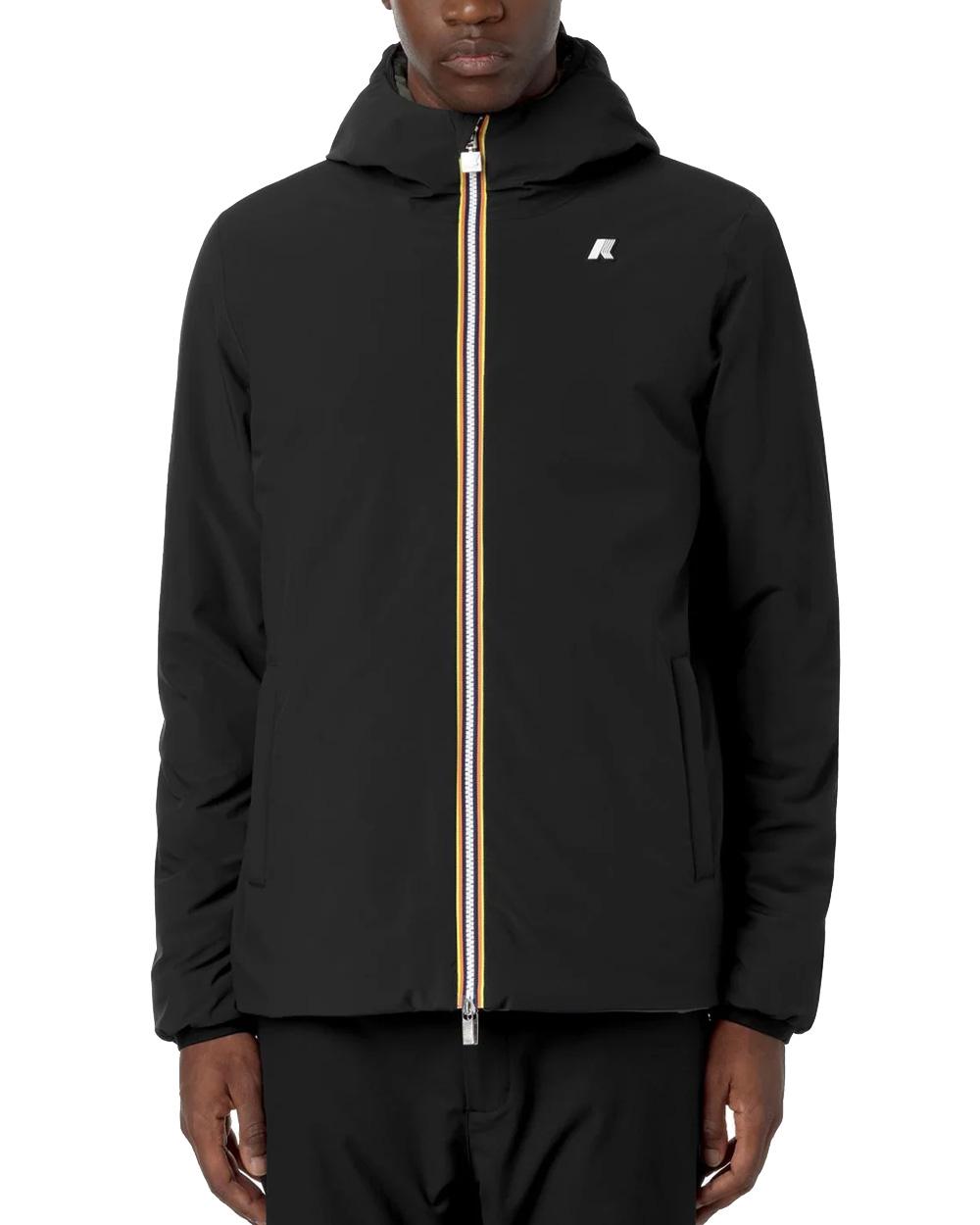 K-WAY Giubbino K-WAY uomo JACK ST WARM REVERSIBLE K6128VW Nero/Verde design reversibile cappuccio chiusura con zip tasche multiple vestibilità slim K6128VW AH3 