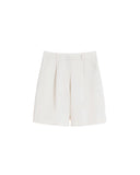 Women's Bermuda shorts ECUBA 2615141022600 White regular canvas cotton linen zip pockets belt loops darts